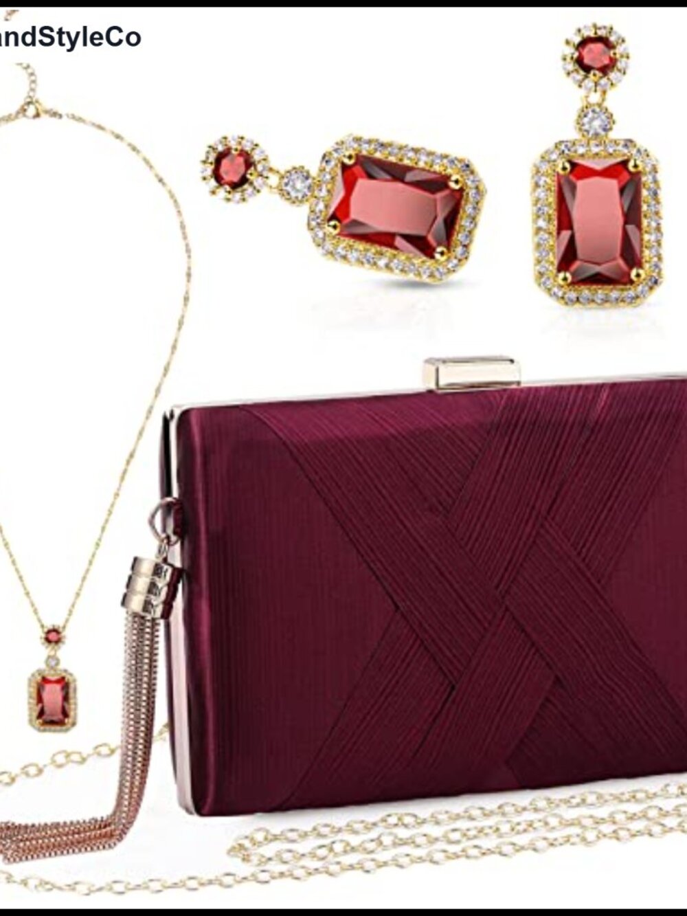 Velvet Evening Clutch Purse with Earrings & Necklace Jewelry Set